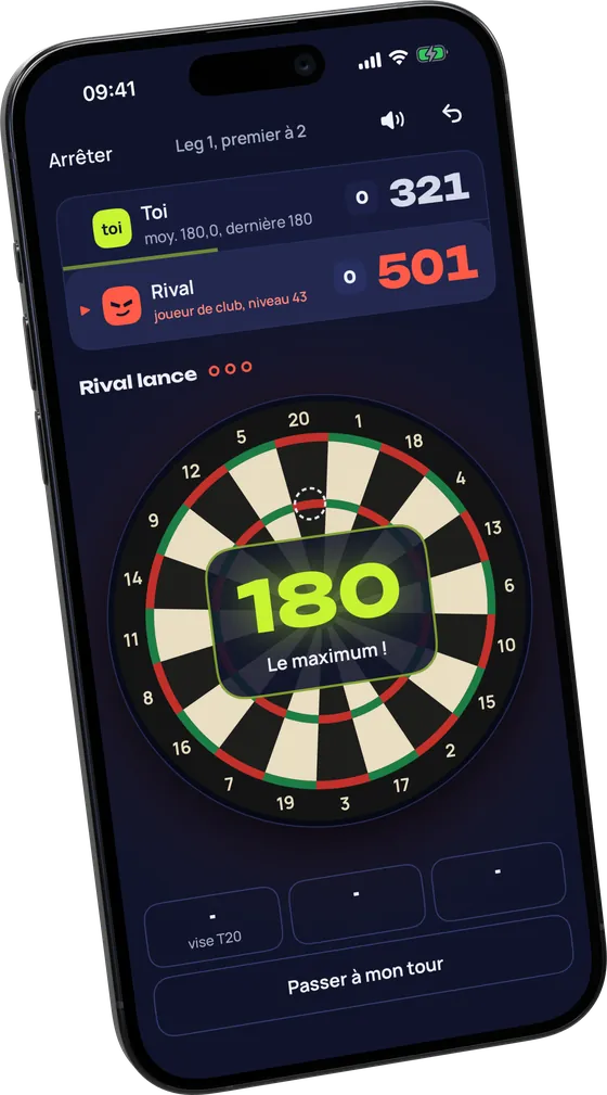 Une bannière au-dessus de la cible avec 180, le maximum.